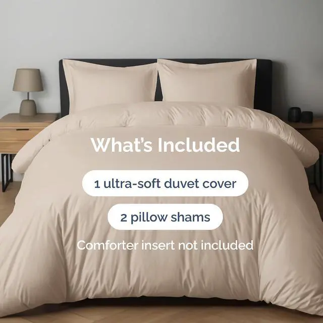Alt view image 2 of 7 - Duvet Cover Full Size Set - Extra Soft Full Duvet Cover 80" x 90" with 2 Pillow Shams for Women, Men, Kids & Teens - Hotel Luxury, Easy-Care w/ Zipper Closures & Ties - Comfy and Breathable (Cream)