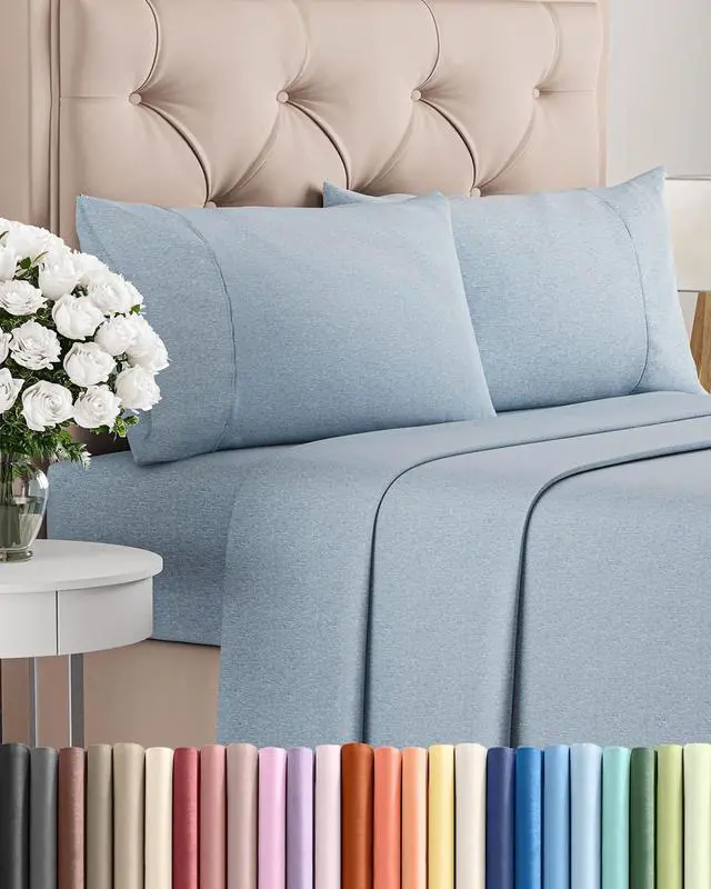 Main image of King Size 4 Piece Sheet Set - Comfy Breathable & Cooling Sheets - Hotel Luxury Bed Sheets for Women & Men - Deep Pockets, Easy-Fit, Soft & Wrinkle Free Sheets - Heathered Blue Oeko-Tex Bed Sheet Set