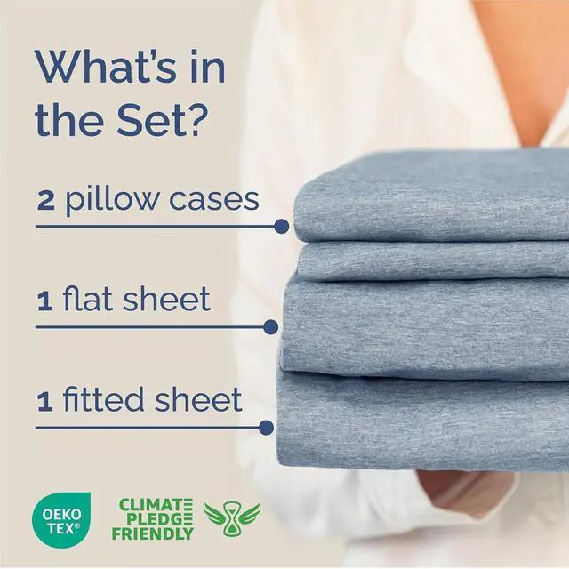 Alt view image 2 of 7 - King Size 4 Piece Sheet Set - Comfy Breathable & Cooling Sheets - Hotel Luxury Bed Sheets for Women & Men - Deep Pockets, Easy-Fit, Soft & Wrinkle Free Sheets - Heathered Blue Oeko-Tex Bed Sheet Set