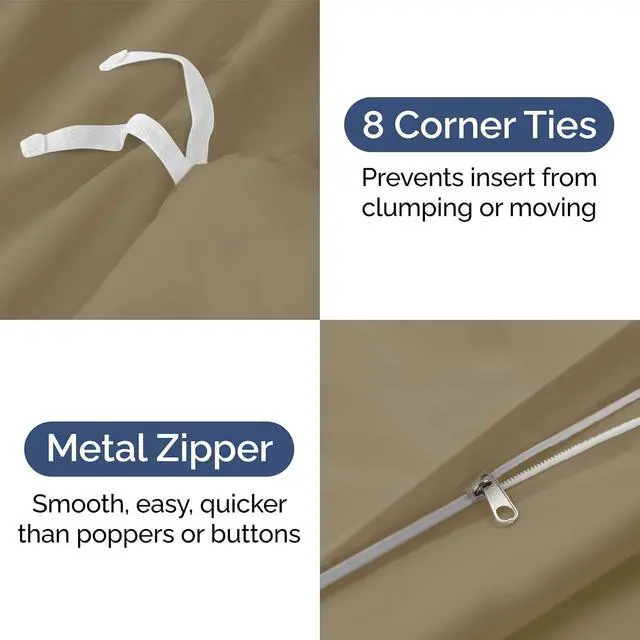 Alt view image 4 of 7 - Duvet Cover Full Size Set - Extra Soft Full Duvet Cover 80" x 90" with 2 Pillow Shams for Women, Men, Kids & Teens - Hotel Luxury, Easy-Care w/Zipper Closures & Ties - Comfy and Breathable (Khaki)