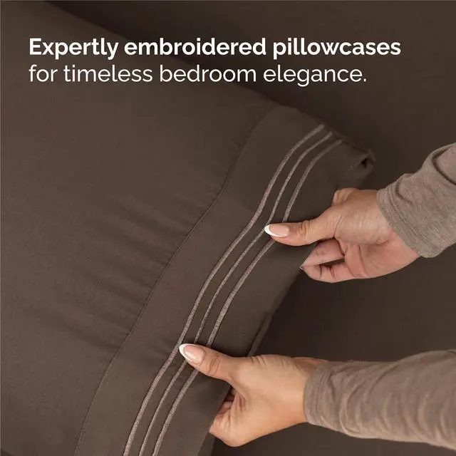 Alt view image 6 of 7 - Split King Size 5 Piece Sheet Set - Comfy Breathable & Cooling Sheets - Hotel Luxury Bed Sheets for Women & Men - Deep Pockets, Easy-Fit, Soft and Wrinkle Free Sheets - Brown Oeko-Tex Bed Sheet Set