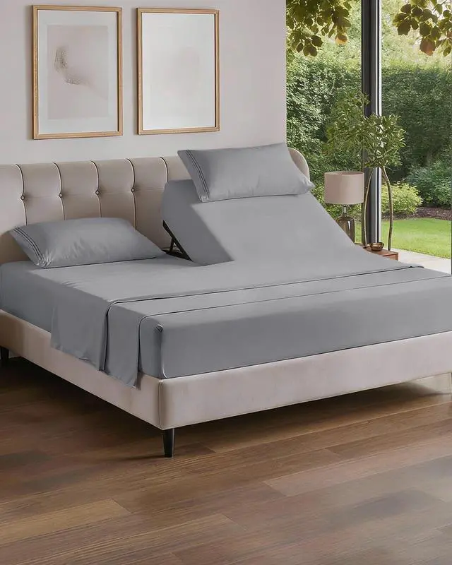 Main image of Flex Top Split Head King 4 Piece Sheet Set - Ultra-Soft, Breathable & Cooling Bed Sheets Set - Hotel Luxury Bedding for Women & Men with Deep Pockets - Wrinkle and Fade Free - Oeko-Tex - Steel Blue