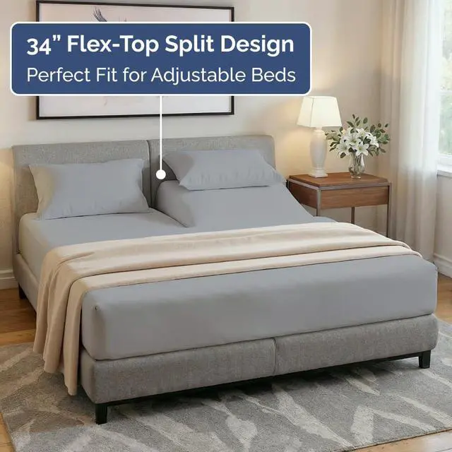 Alt view image 3 of 7 - Flex Top Split Head King 4 Piece Sheet Set - Ultra-Soft, Breathable & Cooling Bed Sheets Set - Hotel Luxury Bedding for Women & Men with Deep Pockets - Wrinkle and Fade Free - Oeko-Tex - Steel Blue