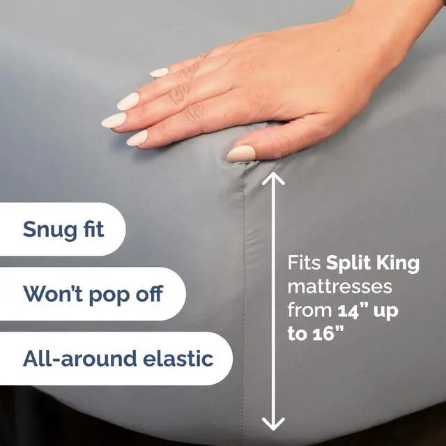 Alt view image 4 of 7 - Flex Top Split Head King 4 Piece Sheet Set - Ultra-Soft, Breathable & Cooling Bed Sheets Set - Hotel Luxury Bedding for Women & Men with Deep Pockets - Wrinkle and Fade Free - Oeko-Tex - Steel Blue