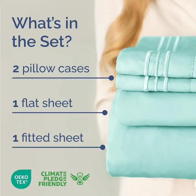 Alt view image 2 of 7 - King Size 4 Piece Sheet Set - Comfy Breathable & Cooling Sheets - Hotel Luxury Bed Sheets for Women & Men - Deep Pockets, Easy-Fit, Extra Soft & Wrinkle Free Sheets - Spa Blue Oeko-Tex Bed Sheet Set
