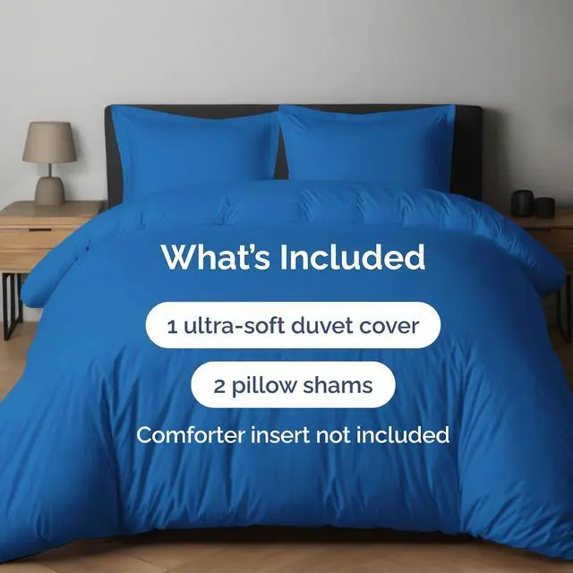 Alt view image 2 of 7 - Duvet Cover Full Size Set - Extra Soft Full Duvet Cover 80" x 90" with 2 Pillow Shams for Women, Men, Kids & Teens - Hotel Luxury, Easy-Care w/Zipper Closures & Ties - Comfy & Breathable (Royal Blue)