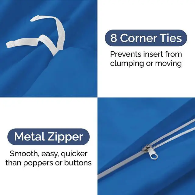 Alt view image 4 of 7 - Duvet Cover Full Size Set - Extra Soft Full Duvet Cover 80" x 90" with 2 Pillow Shams for Women, Men, Kids & Teens - Hotel Luxury, Easy-Care w/Zipper Closures & Ties - Comfy & Breathable (Royal Blue)