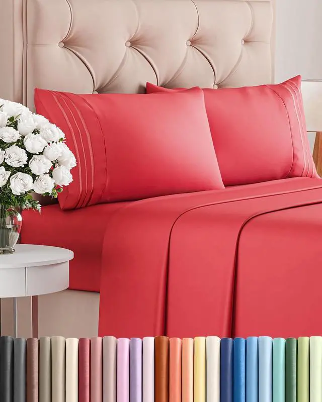 Main image of King Size 4 Piece Sheet Set - Comfy Breathable & Cooling Sheets - Hotel Luxury Bed Sheets for Women & Men - Deep Pockets, Easy-Fit, Extra Soft & Wrinkle Free Sheets - Red Oeko-Tex Bed Sheet Set