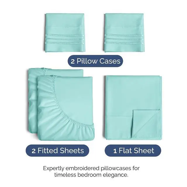 Alt view image 2 of 7 - Split King Size 5 Piece Sheet Set - Comfy Breathable & Cooling Sheets - Hotel Luxury Bed Sheets for Women & Men - Deep Pockets, Easy-Fit, Soft & Wrinkle Free Sheets - Spa Blue Oeko-Tex Bed Sheet Set