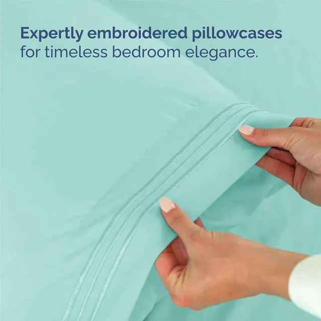 Alt view image 6 of 7 - Split King Size 5 Piece Sheet Set - Comfy Breathable & Cooling Sheets - Hotel Luxury Bed Sheets for Women & Men - Deep Pockets, Easy-Fit, Soft & Wrinkle Free Sheets - Spa Blue Oeko-Tex Bed Sheet Set