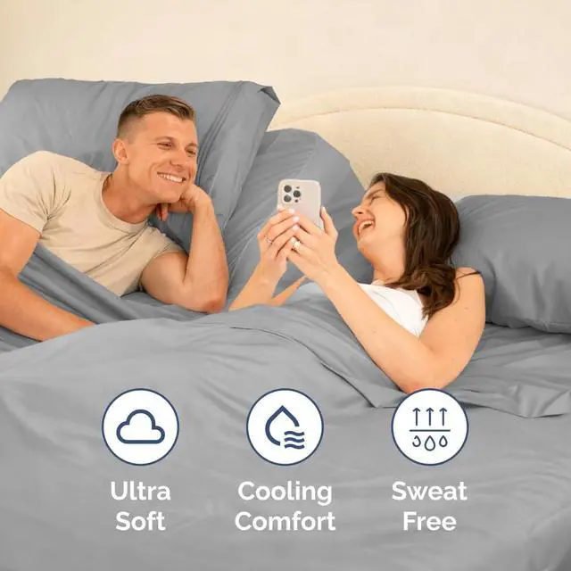 Alt view image 5 of 7 - Flex Top Split Head King 4 Piece Sheet Set - Ultra-Soft, Breathable & Cooling Bed Sheets Set - Hotel Luxury Bedding for Women & Men with Deep Pockets - Wrinkle and Fade Free - Oeko-Tex - Steel Blue