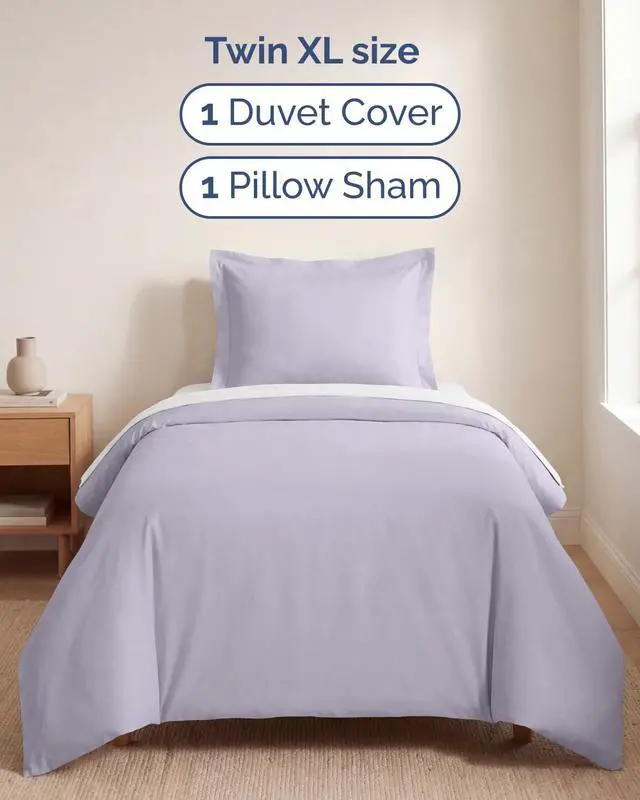 Alt view image 3 of 7 - Duvet Cover Twin/Twin XL Size Set - Extra Soft Twin/Twin XL Duvet Cover 68" x 90" with 1 Pillow Sham for Women, Men, Kids & Teens - Easy-Care & Fade Free with Zipper Closures & Ties (Light Lavender)