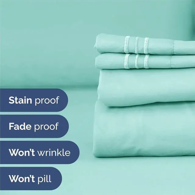Alt view image 5 of 7 - King Size 4 Piece Sheet Set - Comfy Breathable & Cooling Sheets - Hotel Luxury Bed Sheets for Women & Men - Deep Pockets, Easy-Fit, Extra Soft & Wrinkle Free Sheets - Spa Blue Oeko-Tex Bed Sheet Set