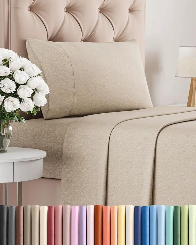 Main image of Twin Size 3 Piece Sheet Set - Comfy Breathable & Cooling Sheets - Hotel Luxury Bed Sheets for Women & Men - Deep Pockets, Easy-Fit, Soft & Wrinkle Free Sheets - Heathered Beige Oeko-Tex Bed Sheet Set