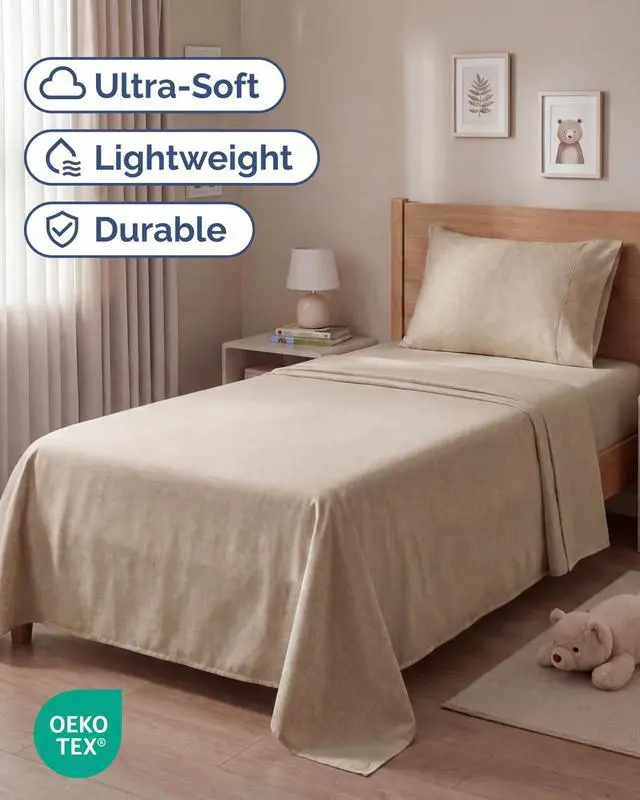 Alt view image 2 of 7 - Twin Size 3 Piece Sheet Set - Comfy Breathable & Cooling Sheets - Hotel Luxury Bed Sheets for Women & Men - Deep Pockets, Easy-Fit, Soft & Wrinkle Free Sheets - Heathered Beige Oeko-Tex Bed Sheet Set
