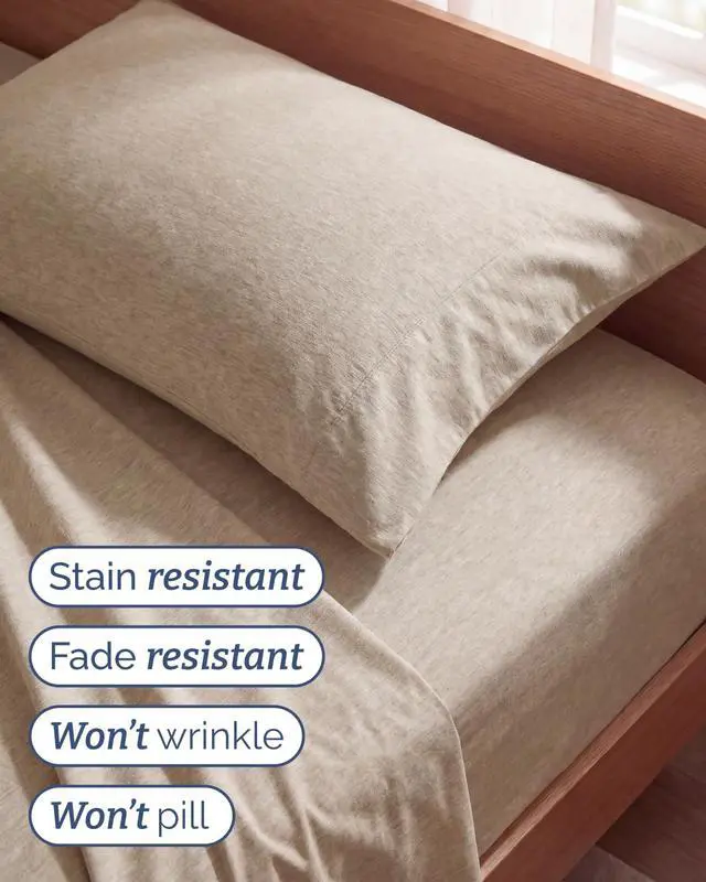 Alt view image 5 of 7 - Twin Size 3 Piece Sheet Set - Comfy Breathable & Cooling Sheets - Hotel Luxury Bed Sheets for Women & Men - Deep Pockets, Easy-Fit, Soft & Wrinkle Free Sheets - Heathered Beige Oeko-Tex Bed Sheet Set