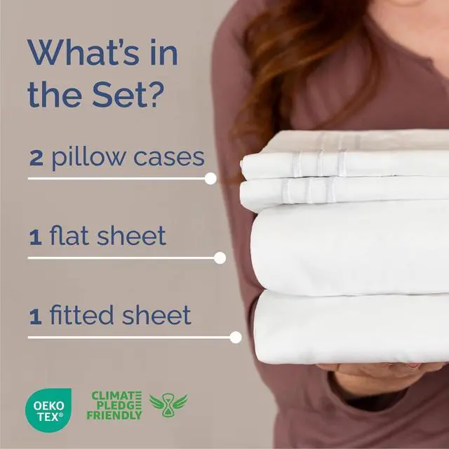 Alt view image 2 of 7 - Cal King Size 4 Piece Sheet Set - Comfy Breathable & Cooling Sheets - Hotel Luxury Bed Sheets for Women & Men - Deep Pockets, Easy-Fit, Extra Soft & Wrinkle Free Sheets - White Oeko-Tex Bed Sheet Set