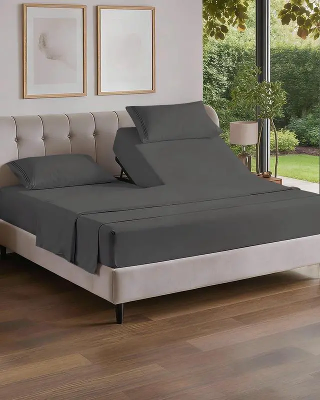 Main image of Flex Top Split Head King 4 Piece Sheet Set - Soft, Breathable & Cooling Bed Sheets Set - Hotel Luxury Bedding for Women & Men with Deep Pockets - Wrinkle Free & Fade Resistant - Oeko-Tex - Charcoal
