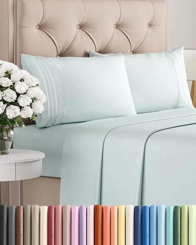 Main image of Cal King Size 4 Piece Sheet Set - Comfy Breathable & Cooling Sheets - Hotel Luxury Bed Sheets for Women & Men - Deep Pockets, Easy-Fit, Soft and Wrinkle Free Sheets - Ice Blue Oeko-Tex Bed Sheet Set