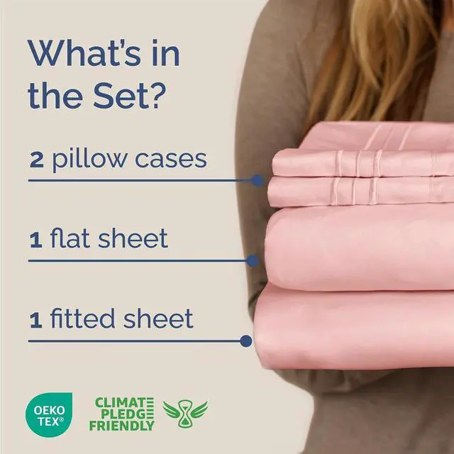 Alt view image 2 of 7 - Queen Size 4 Piece Sheet Set - Comfy Breathable & Cooling Sheets - Hotel Luxury Bed Sheets for Women and Men - Deep Pockets, Easy-Fit, Soft and Wrinkle Free Sheets - Baby Pink Oeko-Tex Bed Sheet Set