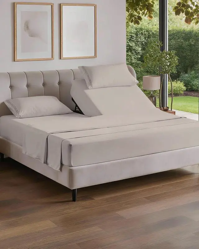 Main image of Flex Top Split Head King 4 Piece Sheet Set - Ultra-Soft, Breathable & Cooling Bed Sheets Set - Hotel Luxury Bedding for Women & Men with Deep Pockets - Wrinkle and Fade Free - Oeko-Tex - Light Grey