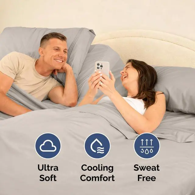 Alt view image 5 of 7 - Flex Top Split Head King 4 Piece Sheet Set - Ultra-Soft, Breathable & Cooling Bed Sheets Set - Hotel Luxury Bedding for Women & Men with Deep Pockets - Wrinkle and Fade Free - Oeko-Tex - Light Grey