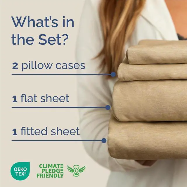 Alt view image 2 of 7 - King Size 4 Piece Sheet Set - Comfy Breathable & Cooling Sheets - Hotel Luxury Bed Sheets for Women & Men - Deep Pockets, Easy-Fit, Soft & Wrinkle Free Sheets - Heathered Tan Oeko-Tex Bed Sheet Set