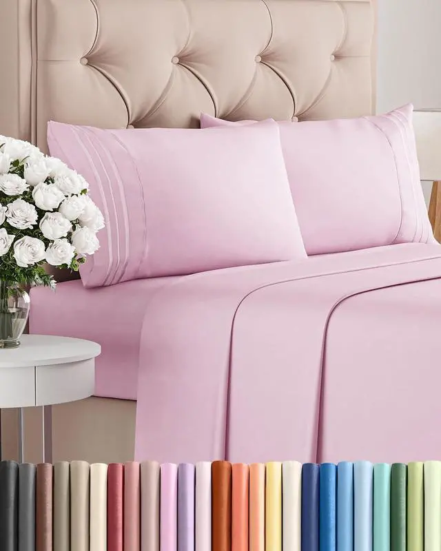 Main image of King Size 4 Piece Sheet Set - Comfy Breathable & Cooling Sheets - Hotel Luxury Bed Sheets for Women and Men - Deep Pockets, Easy-Fit, Soft and Wrinkle Free Sheets - Light Pink Oeko-Tex Bed Sheet Set