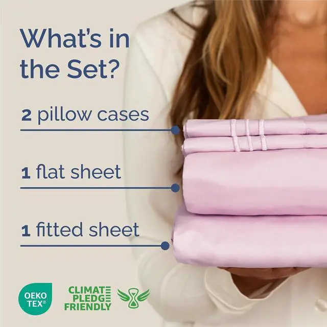Alt view image 2 of 7 - King Size 4 Piece Sheet Set - Comfy Breathable & Cooling Sheets - Hotel Luxury Bed Sheets for Women and Men - Deep Pockets, Easy-Fit, Soft and Wrinkle Free Sheets - Light Pink Oeko-Tex Bed Sheet Set