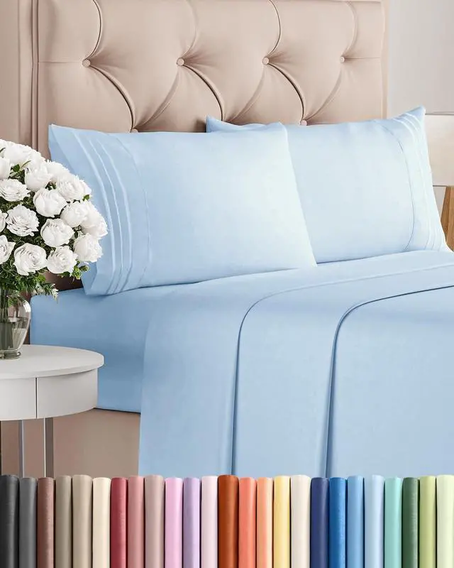 Main image of Cal King Size 4 Piece Sheet Set - Comfy Breathable & Cooling Sheets - Hotel Luxury Bed Sheets for Women & Men - Deep Pockets, Easy-Fit, Soft & Wrinkle Free Sheets - Light Blue Oeko-Tex Bed Sheet Set