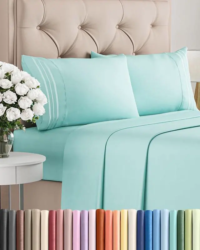Main image of Full Size 4 Piece Sheet Set - Comfy Breathable & Cooling Sheets - Hotel Luxury Bed Sheets for Women & Men - Deep Pockets, Easy-Fit, Extra Soft & Wrinkle Free Sheets - Spa Blue Oeko-Tex Bed Sheet Set