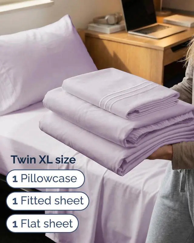 Alt view image 3 of 7 - Twin XL Size 3 Piece Sheet Set - Comfy Breathable & Cooling Sheets - Hotel Luxury Bed Sheets for Women & Men - Deep Pockets, Easy-Fit, Soft & Wrinkle Free Sheets - Light Lavender Oeko-Tex Bed Sheets
