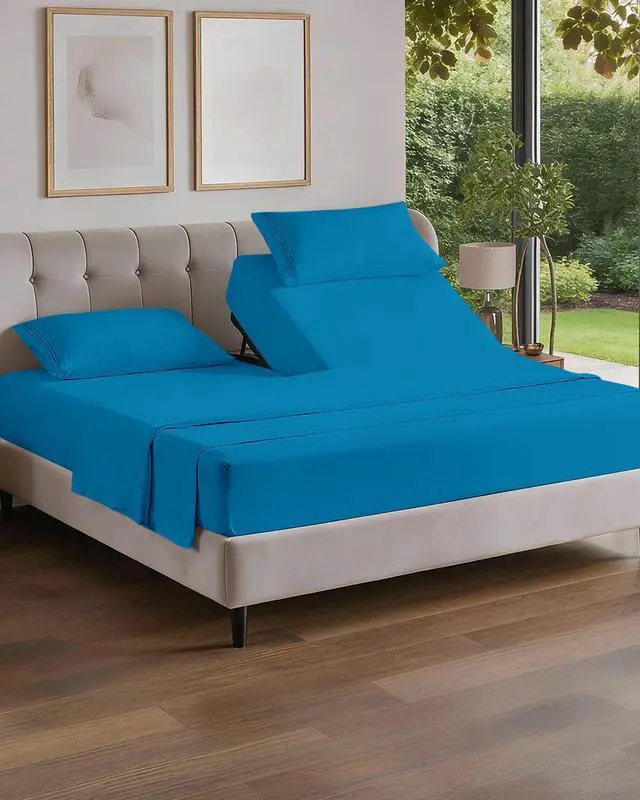 Main image of Flex Top Split Head King 4 Piece Sheet Set - Ultra-Soft, Breathable & Cooling Bed Sheets Set - Hotel Luxury Bedding for Women & Men with Deep Pockets - Wrinkle and Fade Free - Oeko-Tex - Denim Blue