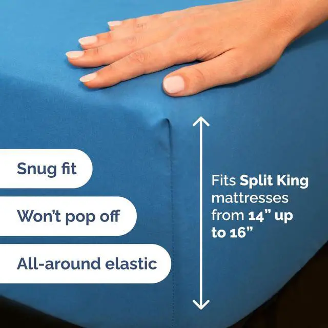 Alt view image 4 of 7 - Flex Top Split Head King 4 Piece Sheet Set - Ultra-Soft, Breathable & Cooling Bed Sheets Set - Hotel Luxury Bedding for Women & Men with Deep Pockets - Wrinkle and Fade Free - Oeko-Tex - Denim Blue