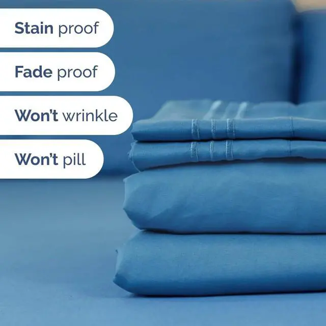 Alt view image 6 of 7 - Flex Top Split Head King 4 Piece Sheet Set - Ultra-Soft, Breathable & Cooling Bed Sheets Set - Hotel Luxury Bedding for Women & Men with Deep Pockets - Wrinkle and Fade Free - Oeko-Tex - Denim Blue