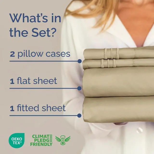 Alt view image 2 of 7 - Full Size 4 Piece Sheet Set - Comfy Breathable & Cooling Sheets - Hotel Luxury Bed Sheets for Women & Men - Deep Pockets, Easy-Fit, Extra Soft and Wrinkle Free Sheets - Beige Oeko-Tex Bed Sheet Set