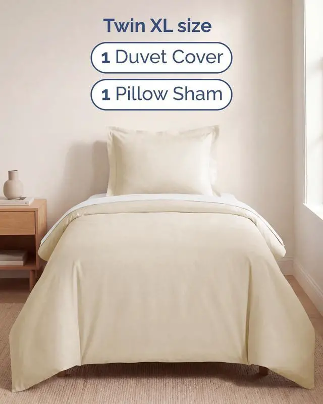 Alt view image 3 of 7 - Duvet Cover Twin/Twin XL Size Set - Extra Soft Twin/Twin XL Duvet Cover 68" x 90" with 1 Pillow Sham for Women, Men, Kids & Teens - Comfy, Easy-Care & Fade Free w/Zipper Closures & Ties (Off White)