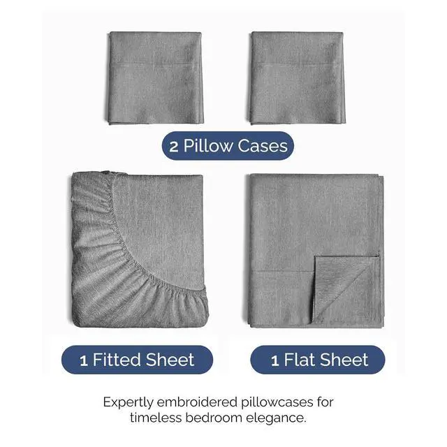 Alt view image 2 of 7 - Queen Size 4 Piece Sheet Set - Comfy Breathable & Cooling Sheets - Hotel Luxury Bed Sheets for Women & Men - Deep Pockets, Easy-Fit, Soft & Wrinkle Free Sheets - Heathered Grey Oeko-Tex Bed Sheet Set