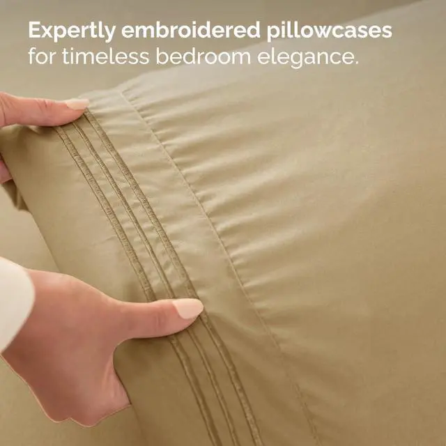 Alt view image 6 of 7 - Full Size 4 Piece Sheet Set - Comfy Breathable & Cooling Sheets - Hotel Luxury Bed Sheets for Women & Men - Deep Pockets, Easy-Fit, Extra Soft and Wrinkle Free Sheets - Beige Oeko-Tex Bed Sheet Set