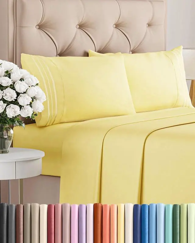 Main image of King Size 4 Piece Sheet Set - Comfy Breathable & Cooling Sheets - Hotel Luxury Bed Sheets for Women & Men - Deep Pockets, Easy-Fit, Extra Soft and Wrinkle Free Sheets - Yellow Oeko-Tex Bed Sheet Set