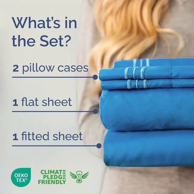 Alt view image 2 of 7 - King Size 4 Piece Sheet Set - Comfy Breathable & Cooling Sheets - Hotel Luxury Bed Sheets for Women and Men - Deep Pockets, Easy-Fit, Soft and Wrinkle Free Sheets - Royal Blue Oeko-Tex Bed Sheet Set