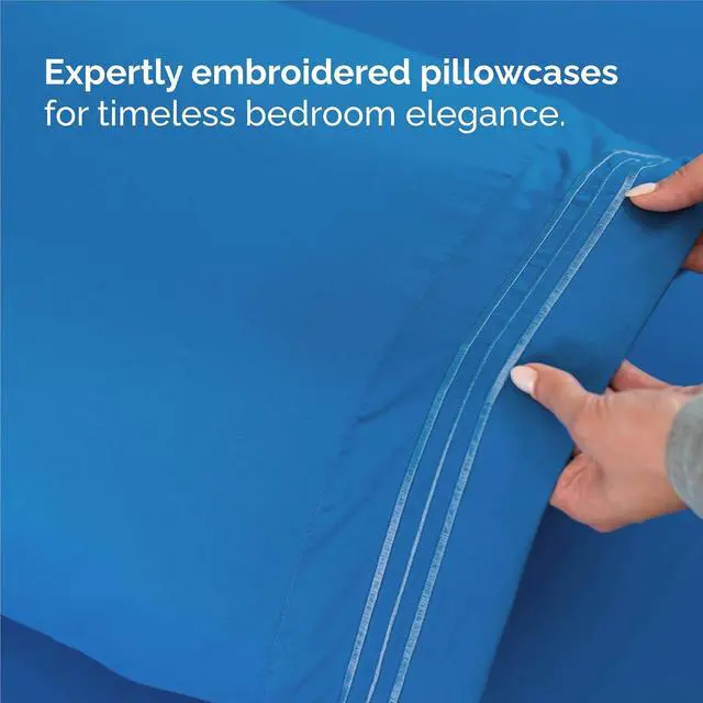 Alt view image 6 of 7 - King Size 4 Piece Sheet Set - Comfy Breathable & Cooling Sheets - Hotel Luxury Bed Sheets for Women and Men - Deep Pockets, Easy-Fit, Soft and Wrinkle Free Sheets - Royal Blue Oeko-Tex Bed Sheet Set