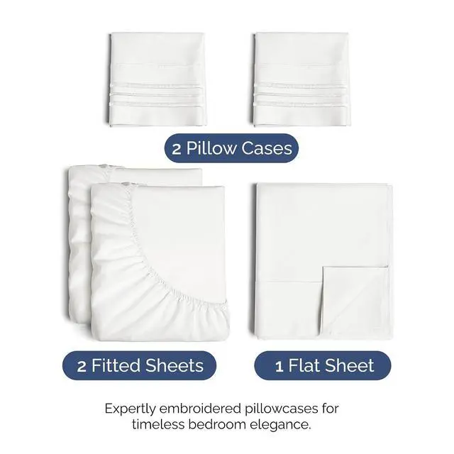 Alt view image 2 of 7 - Split King Size 5 Piece Sheet Set - Comfy Breathable & Cooling Sheets - Hotel Luxury Bed Sheets for Women & Men - Deep Pockets, Easy-Fit, Extra Soft & Wrinkle Free - Antique White Oeko-Tex Bed Sheets