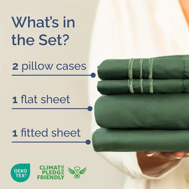 Alt view image 2 of 7 - King Size 4 Piece Sheet Set - Comfy Breathable & Cooling Sheets - Hotel Luxury Bed Sheets for Women & Men - Deep Pockets, Easy-Fit, Soft & Wrinkle Free Sheets - Emerald Green Oeko-Tex Bed Sheet Set