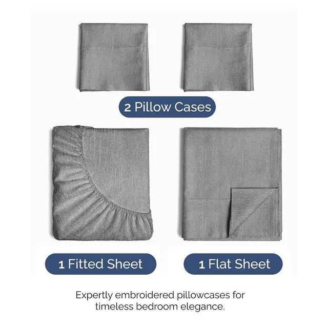 Alt view image 2 of 7 - Cal King Size 4 Piece Sheet Set - Comfy Breathable & Cooling Sheets - Hotel Luxury Bed Sheets for Women & Men - Deep Pockets, Easy-Fit, Soft & Wrinkle Free Sheets - Heathered Grey Oeko-Tex Bed Sheets