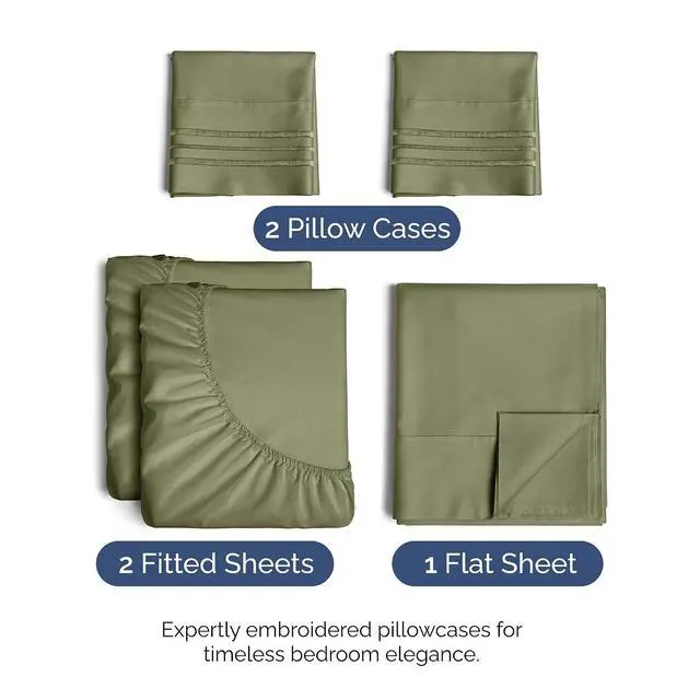 Alt view image 2 of 7 - Split King Size 5 Piece Sheet Set - Comfy Breathable & Cooling Sheets - Hotel Luxury Bed Sheets for Women & Men - Deep Pockets, Easy-Fit, Soft & Wrinkle Free Sheets - Sage Green Oeko-Tex Bed Sheet Set