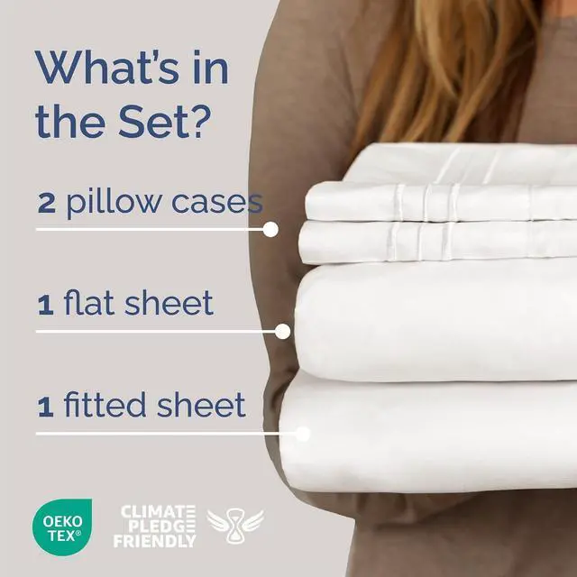 Alt view image 2 of 7 - Cal King Size 4 Piece Sheet Set - Comfy Breathable & Cooling Sheets - Hotel Luxury Bed Sheets for Women & Men - Deep Pockets, Easy-Fit, Extra Soft & Wrinkle Free - Antique White Oeko-Tex Bed Sheet Set
