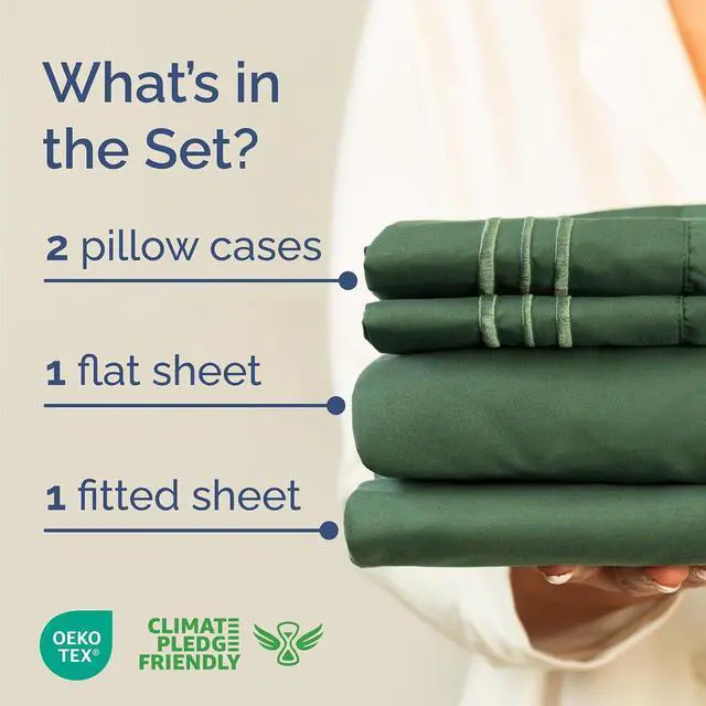 Alt view image 2 of 7 - Queen Size 4 Piece Sheet Set - Comfy Breathable & Cooling Sheets - Hotel Luxury Bed Sheets for Women & Men - Deep Pockets, Easy-Fit, Soft & Wrinkle Free Sheets - Emerald Green Oeko-Tex Bed Sheet Set
