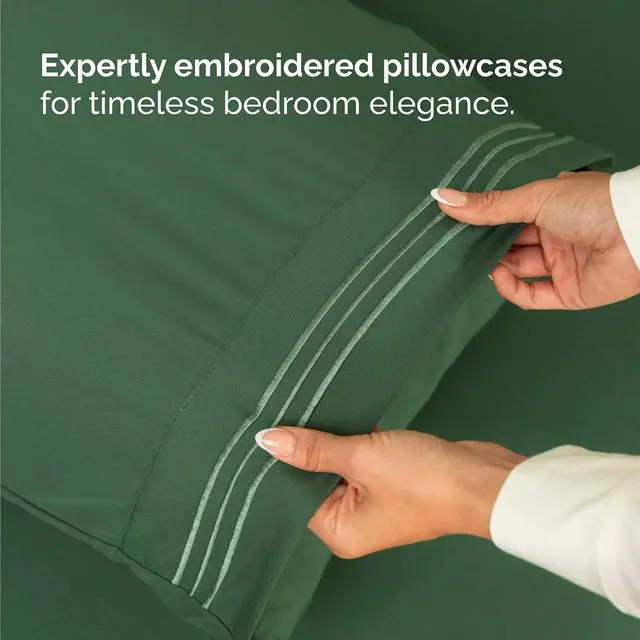Alt view image 6 of 7 - Queen Size 4 Piece Sheet Set - Comfy Breathable & Cooling Sheets - Hotel Luxury Bed Sheets for Women & Men - Deep Pockets, Easy-Fit, Soft & Wrinkle Free Sheets - Emerald Green Oeko-Tex Bed Sheet Set