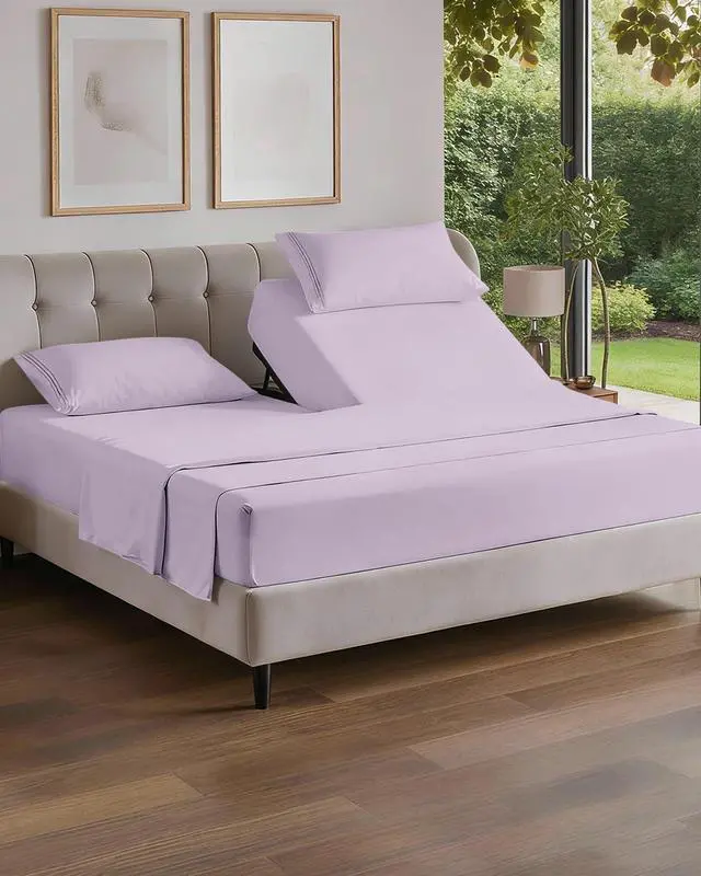 Main image of Flex Top Split Head King 4 Piece Sheet Set - Ultra-Soft, Breathable & Cooling Bed Sheets Set - Hotel Luxury Bedding for Women & Men with Deep Pockets - Wrinkle & Fade Free - Oeko-Tex - Light Lavender